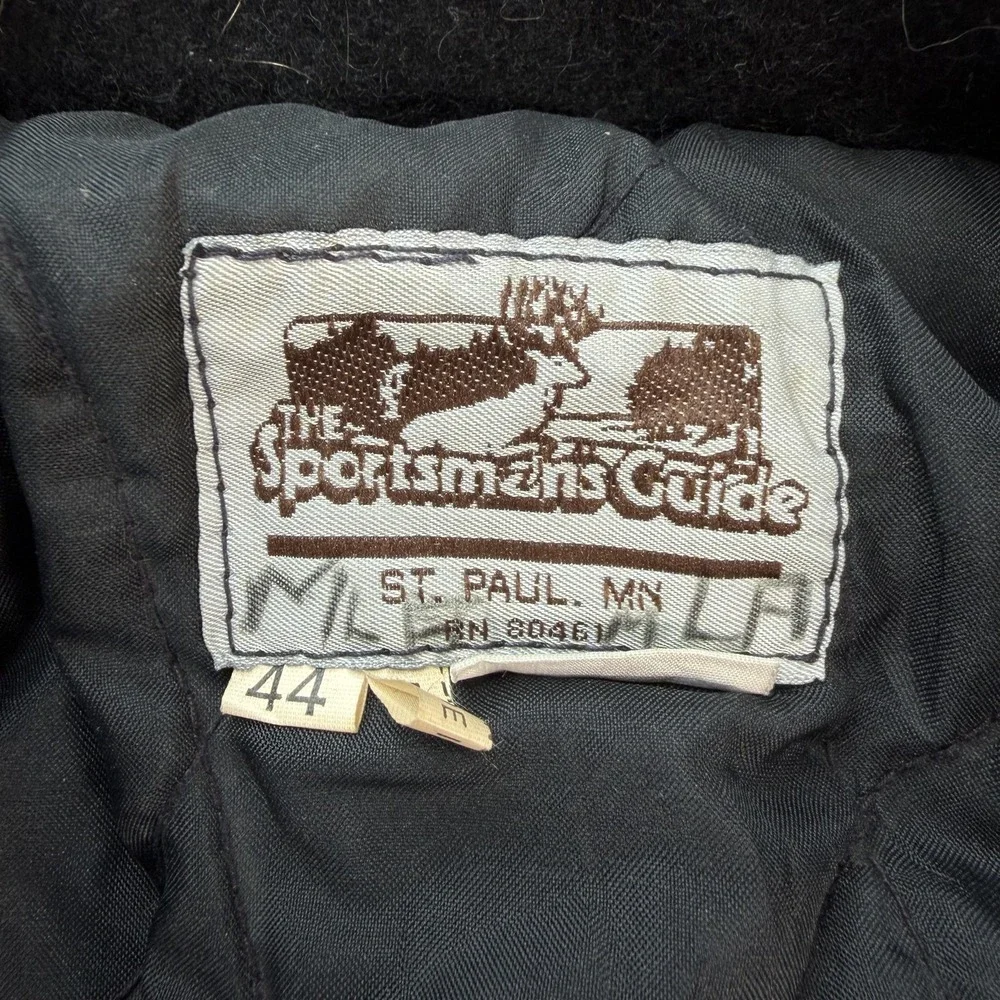 Vintage Sportsman's Guide Coat Mens 44 Black Wool Pea Lined USA Workwear Winter